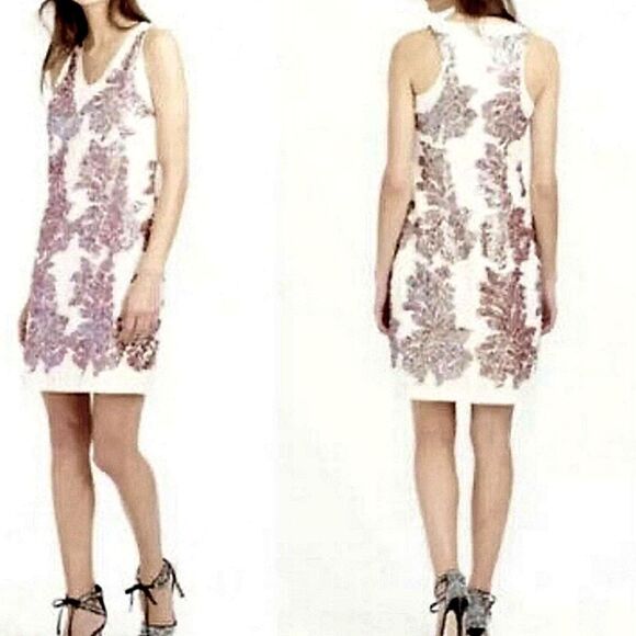J CREW Sequined V Neck Tank Dress Sleeveless Linen and Cotton Size 2 - Picture 1 of 14